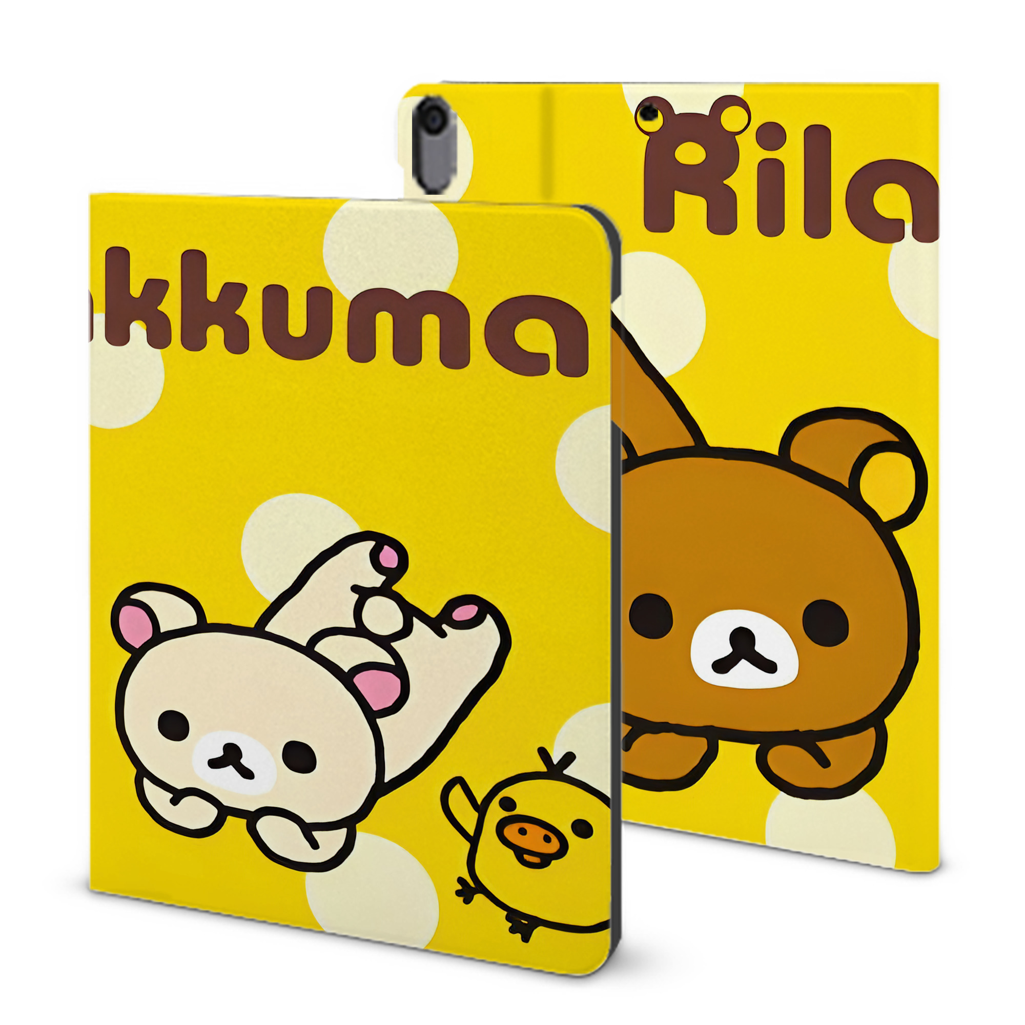 （画像用） リラックマ リラックマ キイロイトリ Rilakkuma Korilakkuma Kiiroitori IPad ケース ブック型 PUレザー TPU 耐衝撃 軽量 薄型 ペン収納なし 全面保護 IPad 各モデル対応